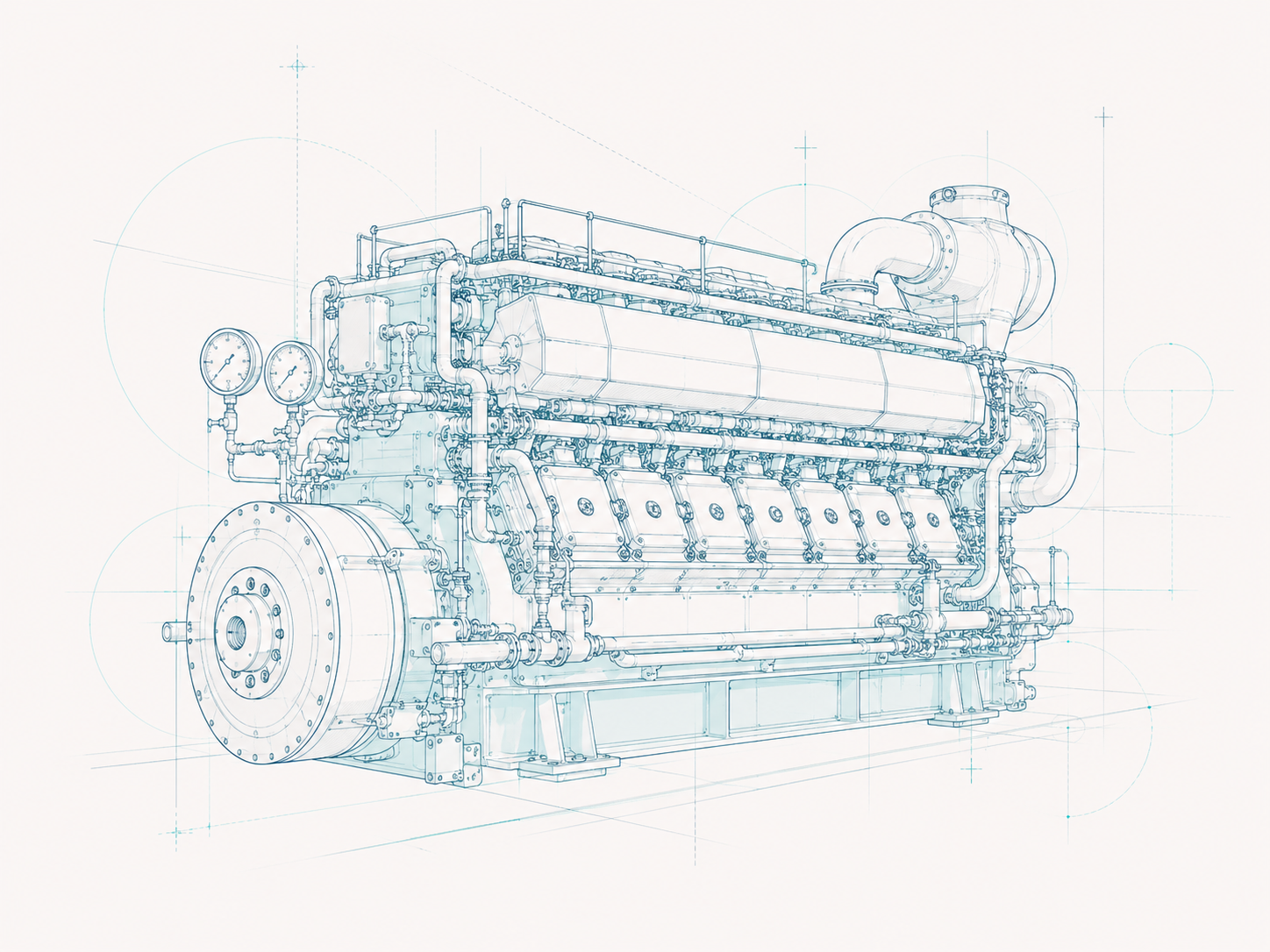 Marine engine — technical line drawing