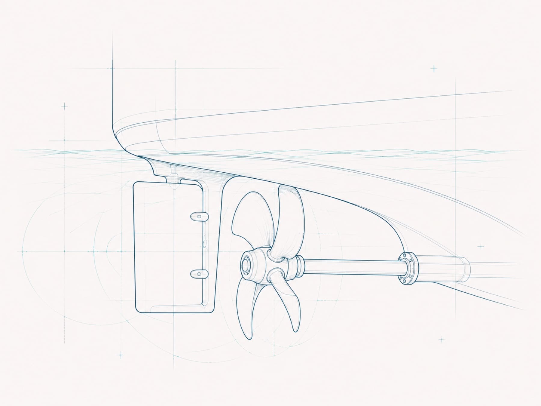 Propeller, rudder and stern gear, technical line drawing